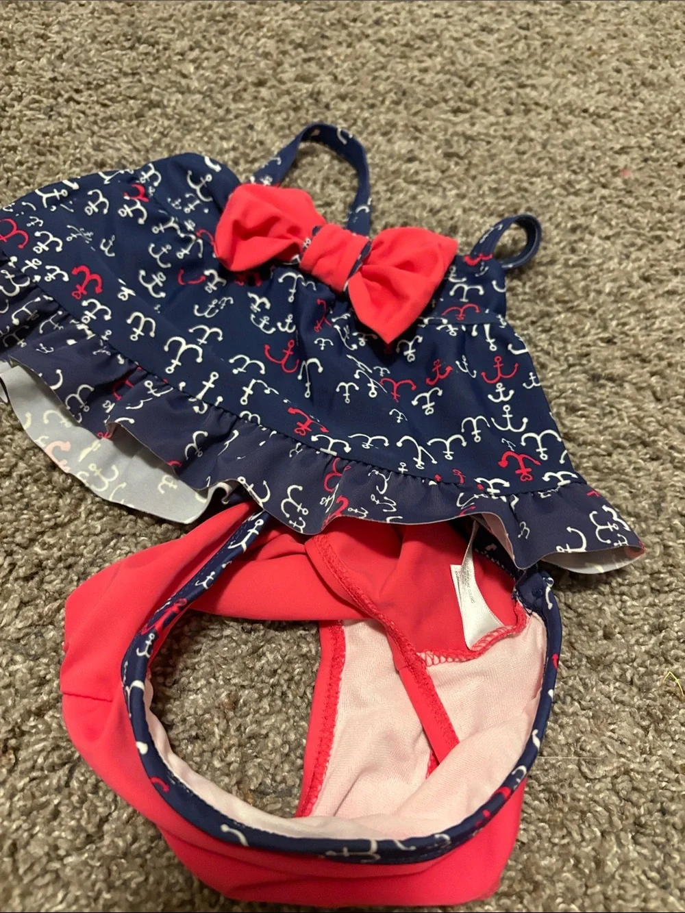 Baby Navy Anchor Ruffle Tankini with Bright Pink Bottoms